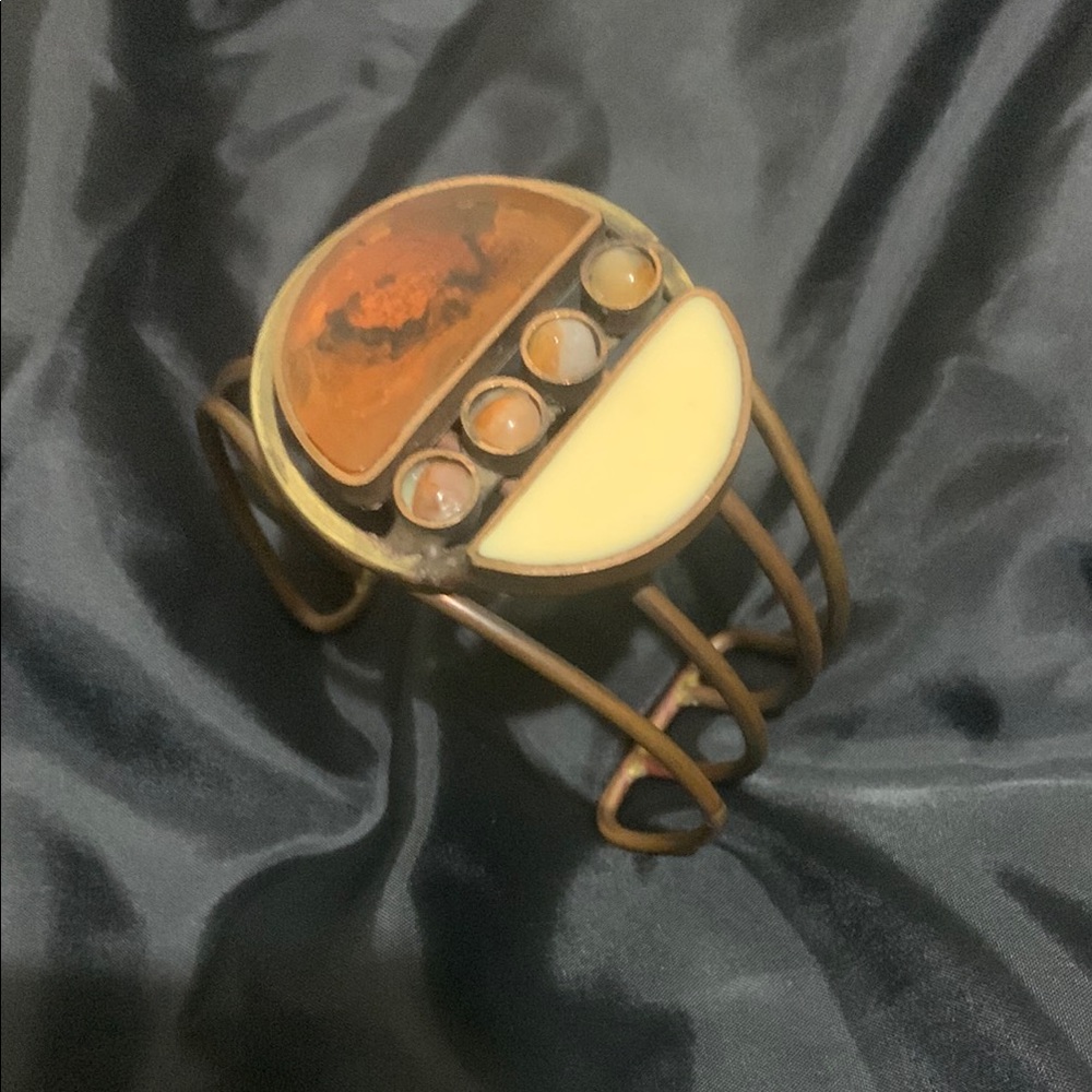 Vintage Style Gold and Cream Cuff Bracelet